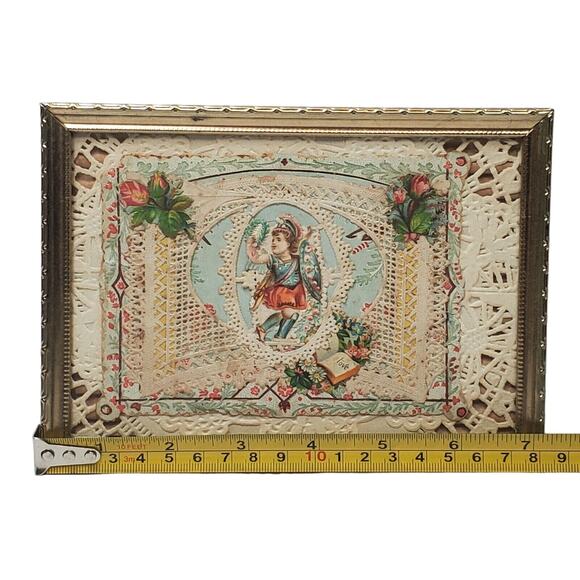 Handmade Lace Card with Die Cut Cupid and Frame Valentines Day Vintage - Picture 6 of 12